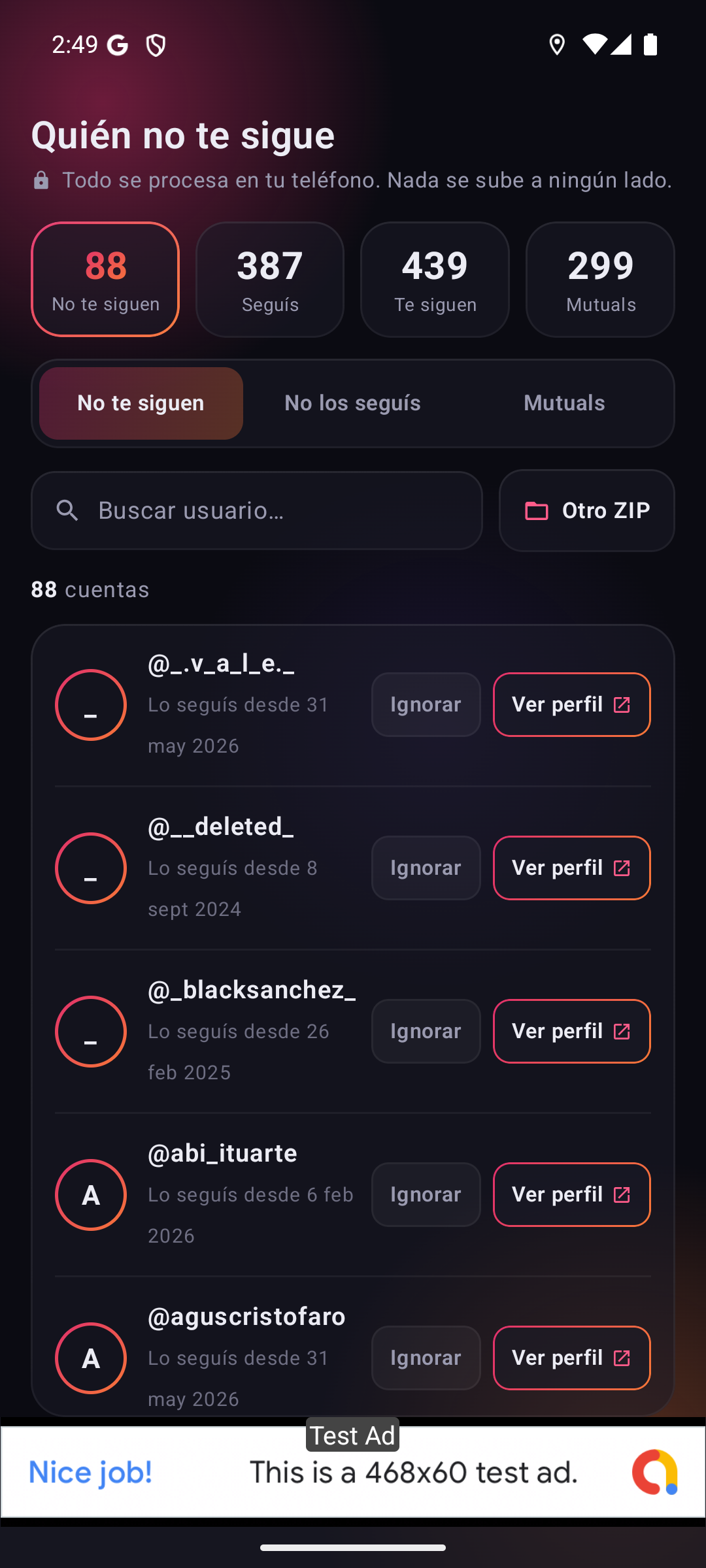 Resultados del análisis de seguidores